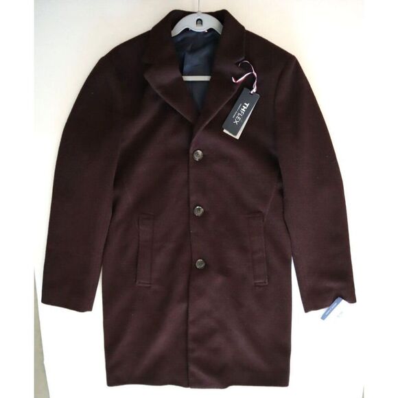 Tommy Hilfiger Mens Sz 36S Deep Maroon Addison Wool-Blend Trim Fit Overcoat - Picture 1 of 14